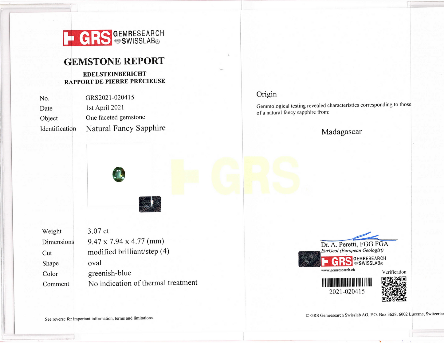 3.07ct Teal Sapphire Oval Cut