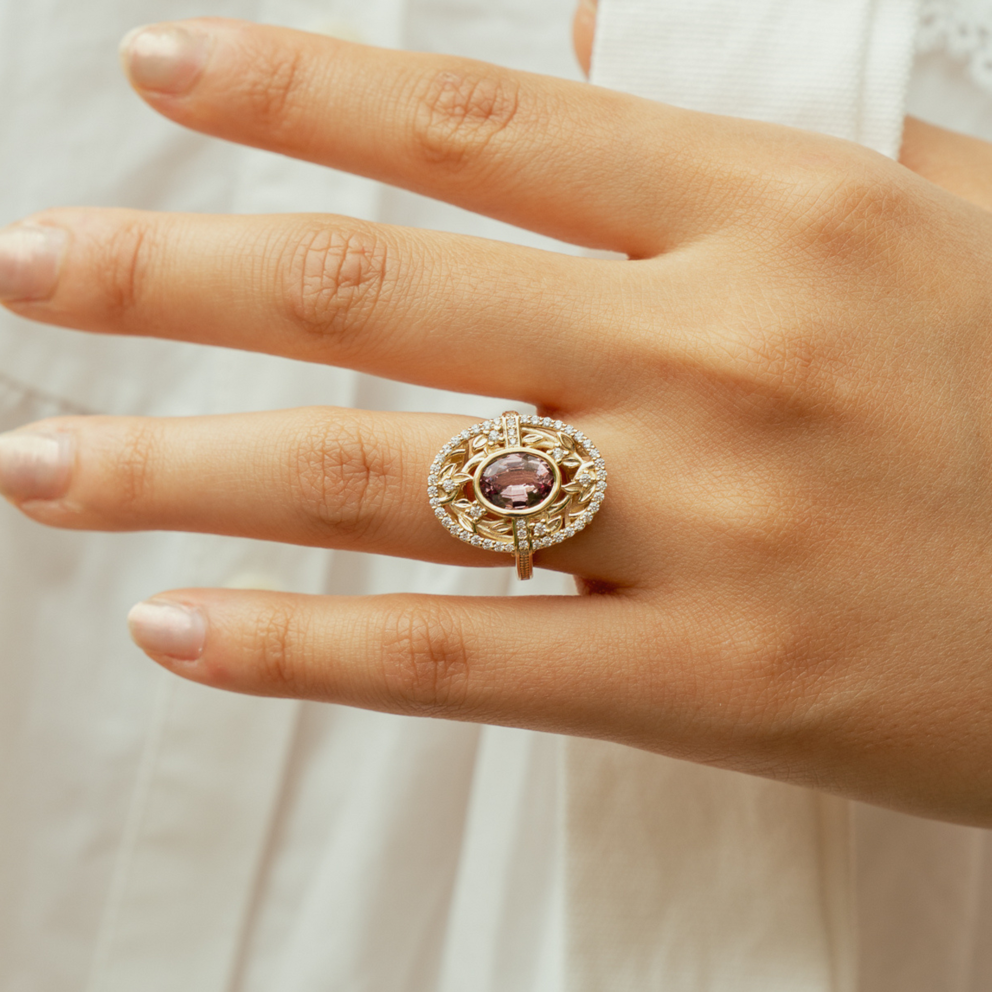 art nouveau floral shield ring 14k gold