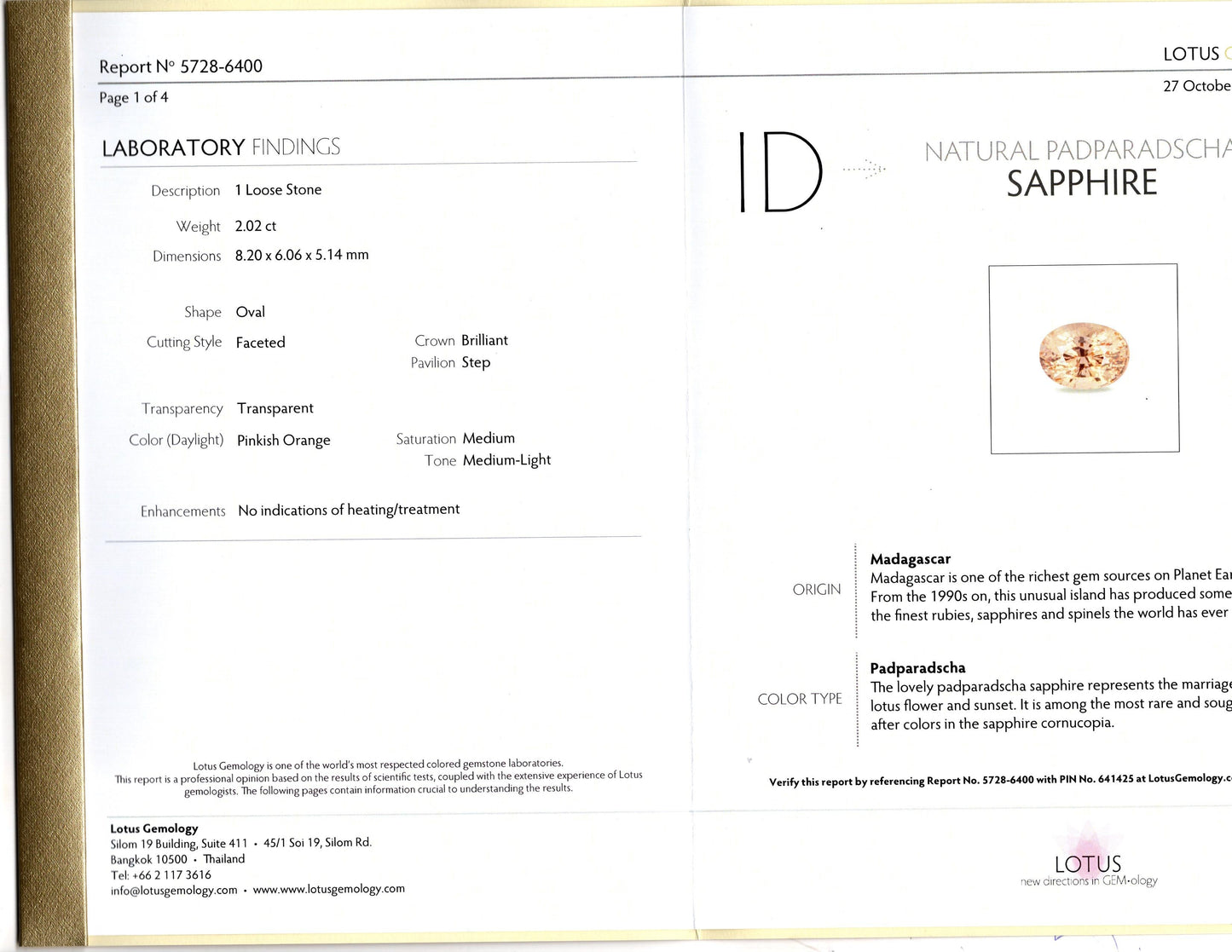 2.02ct padparadscha sapphire orange pink lab report loose gemstone