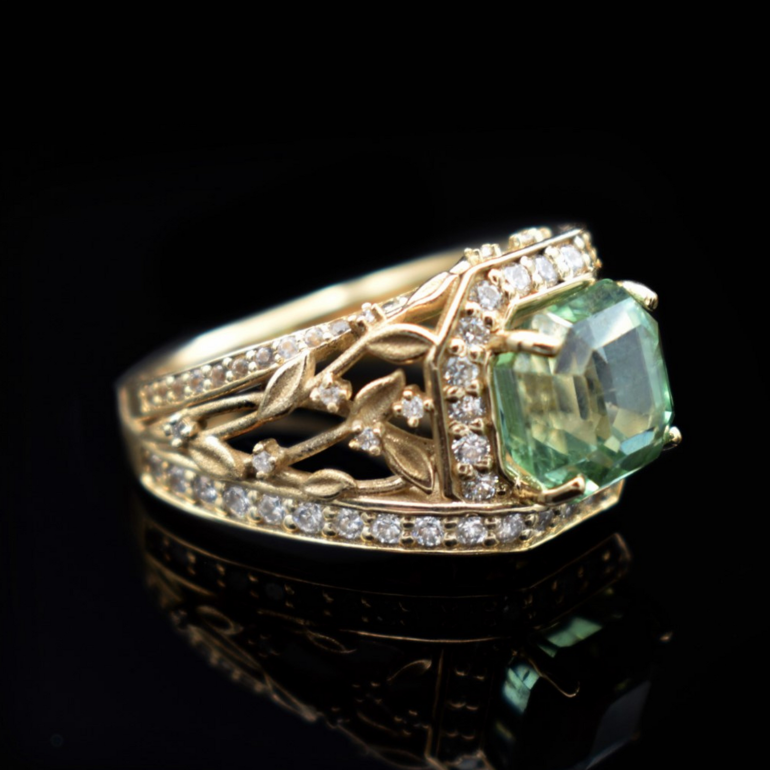 Mint tourmaline and diamond ring