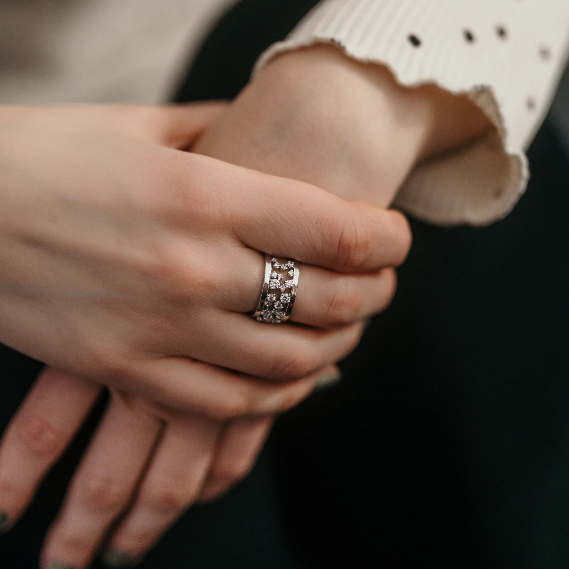 14k white gold with diamond cluster rings