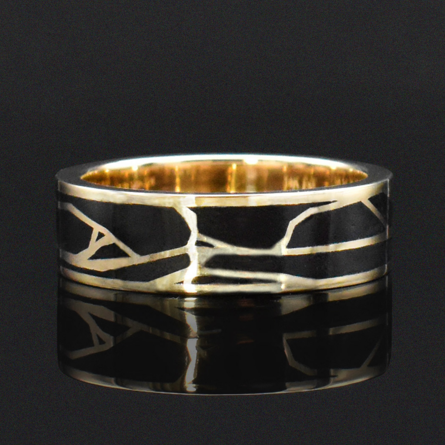 Kintsugi Men's Ring With Black Resin Inlay In Gold