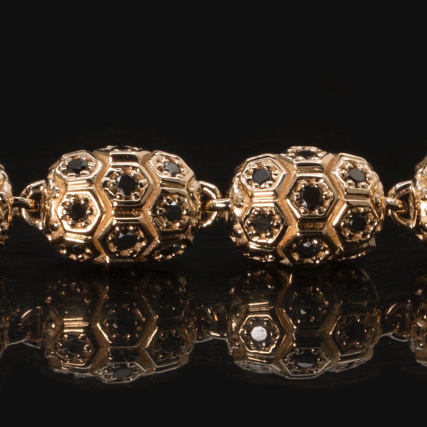 Men's Black Diamond Beaded Honeycomb Bracelet In Gold