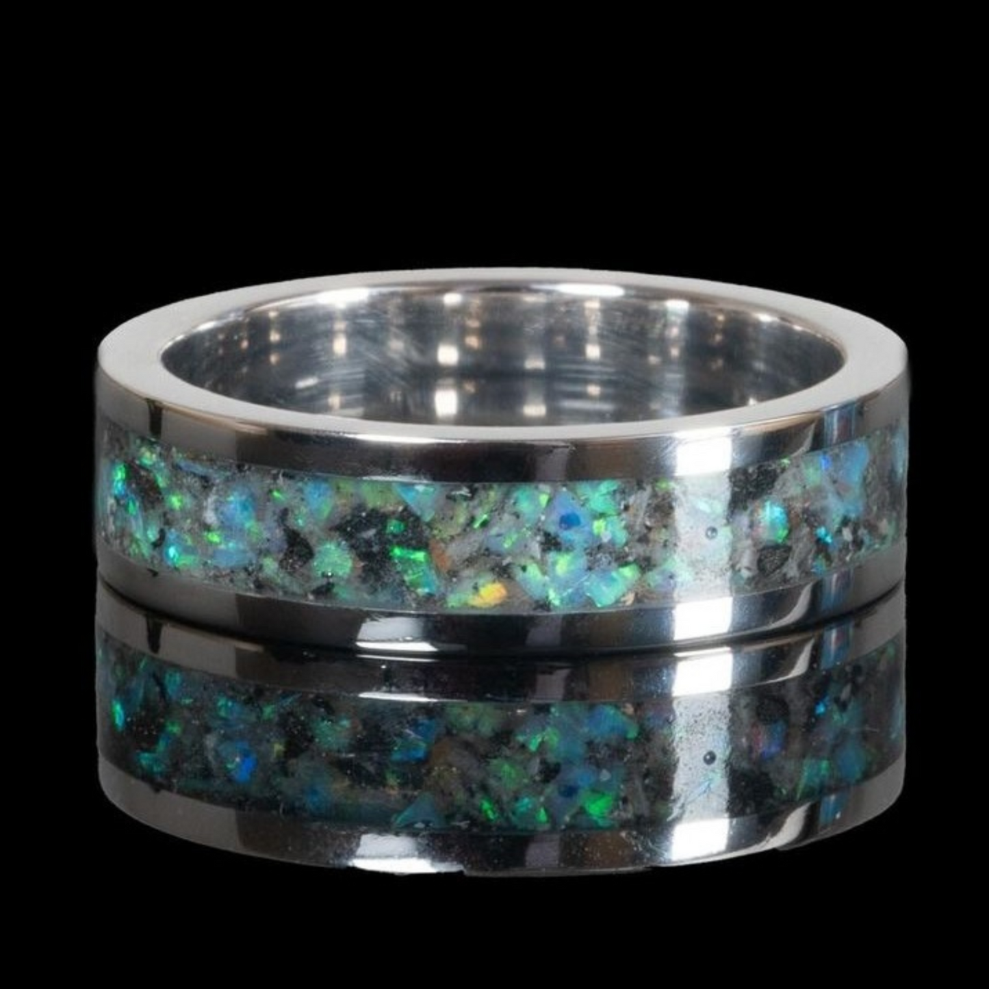 crushed opal stone ashes ring for men