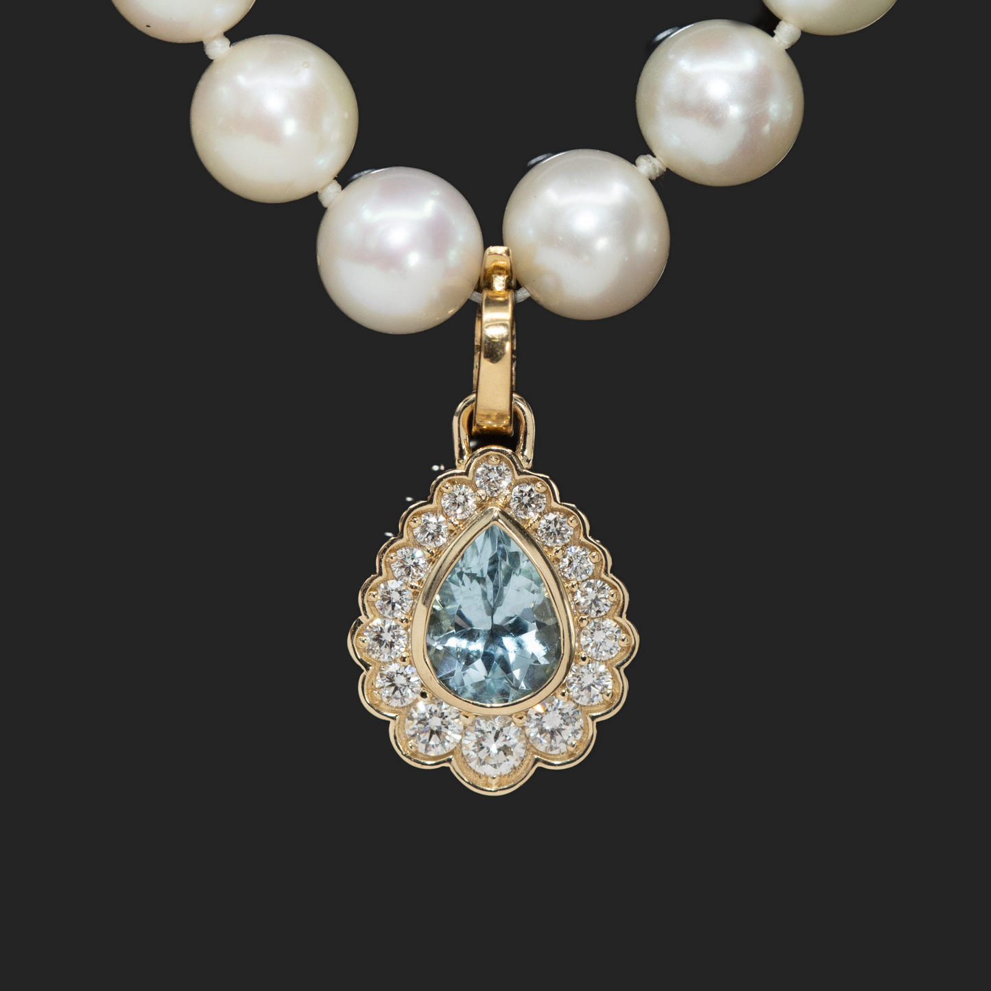 Aquamarine and diamond necklace charm in gold