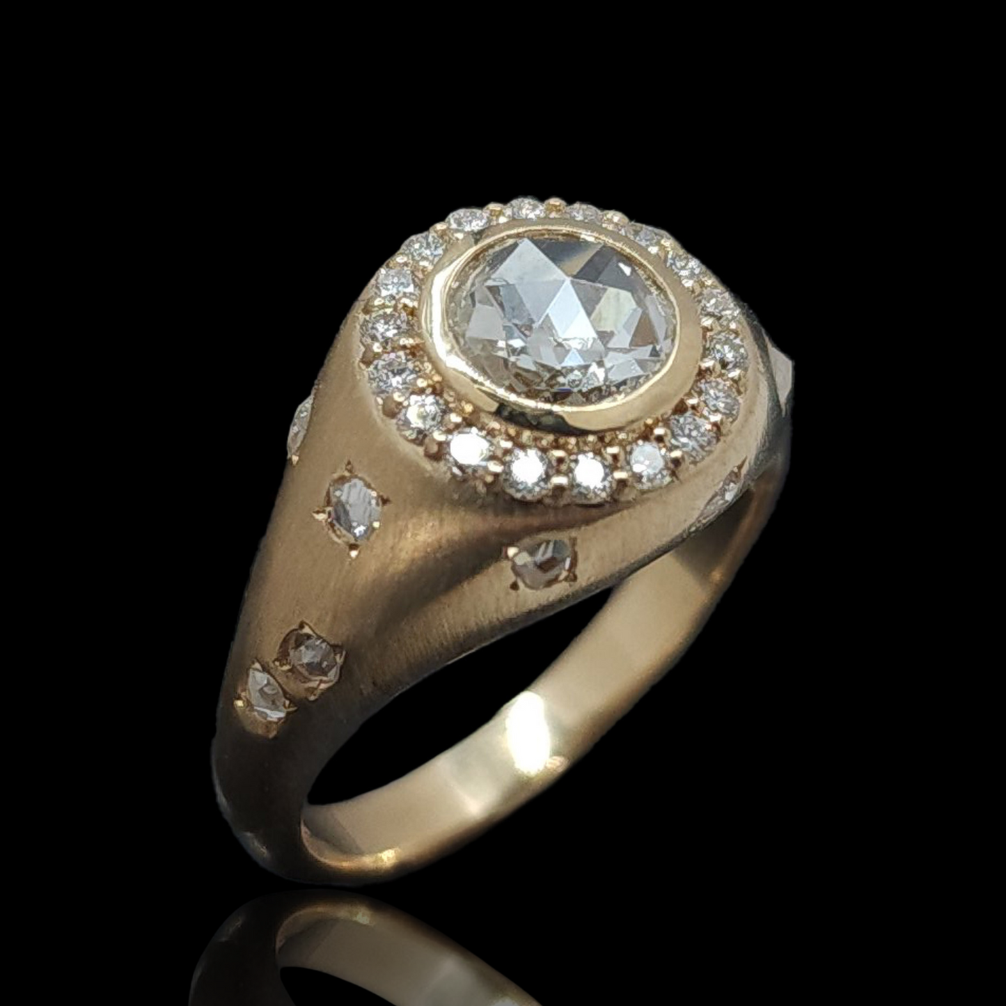 bezel set old mine diamond ring with yellow gold band