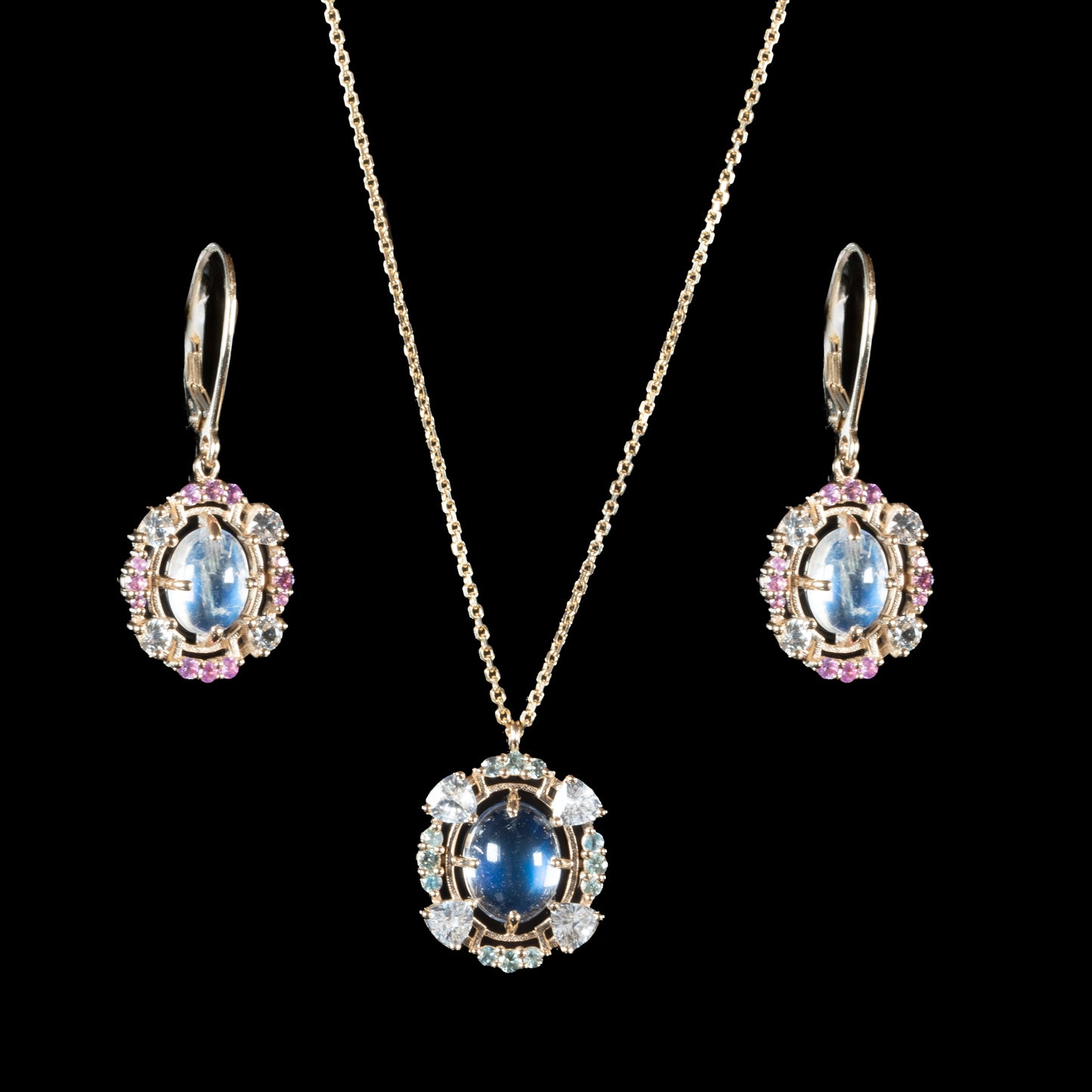 June birthstone earrings and necklace with moonstone