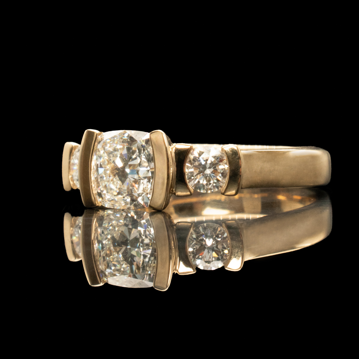 three diamond art deco style engagement ring