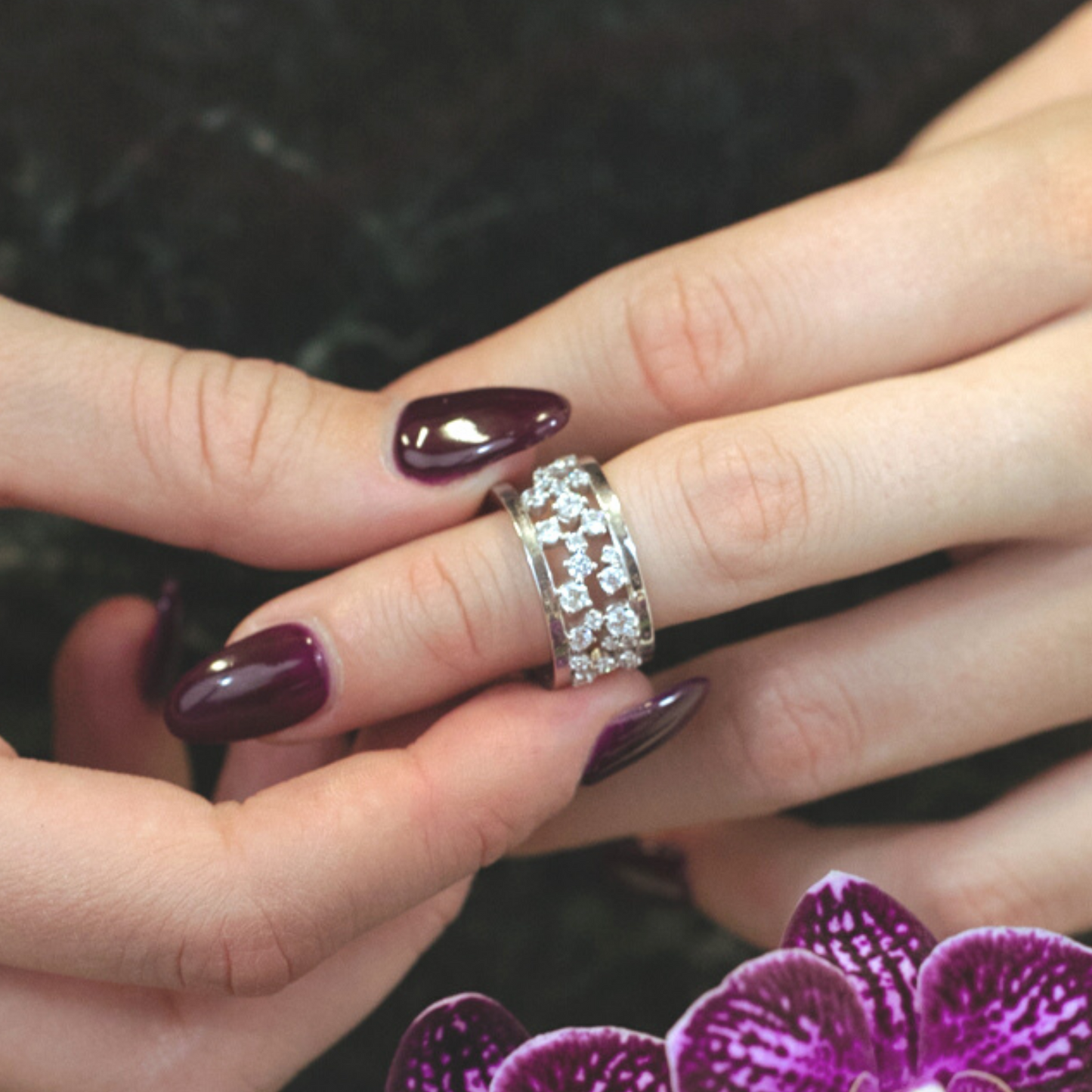 2 row diamond statement ring in white gold