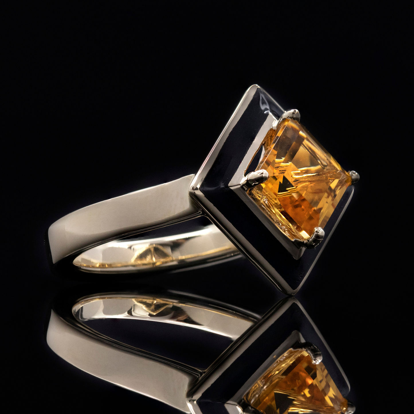 Black enamel and gemstone statement ring