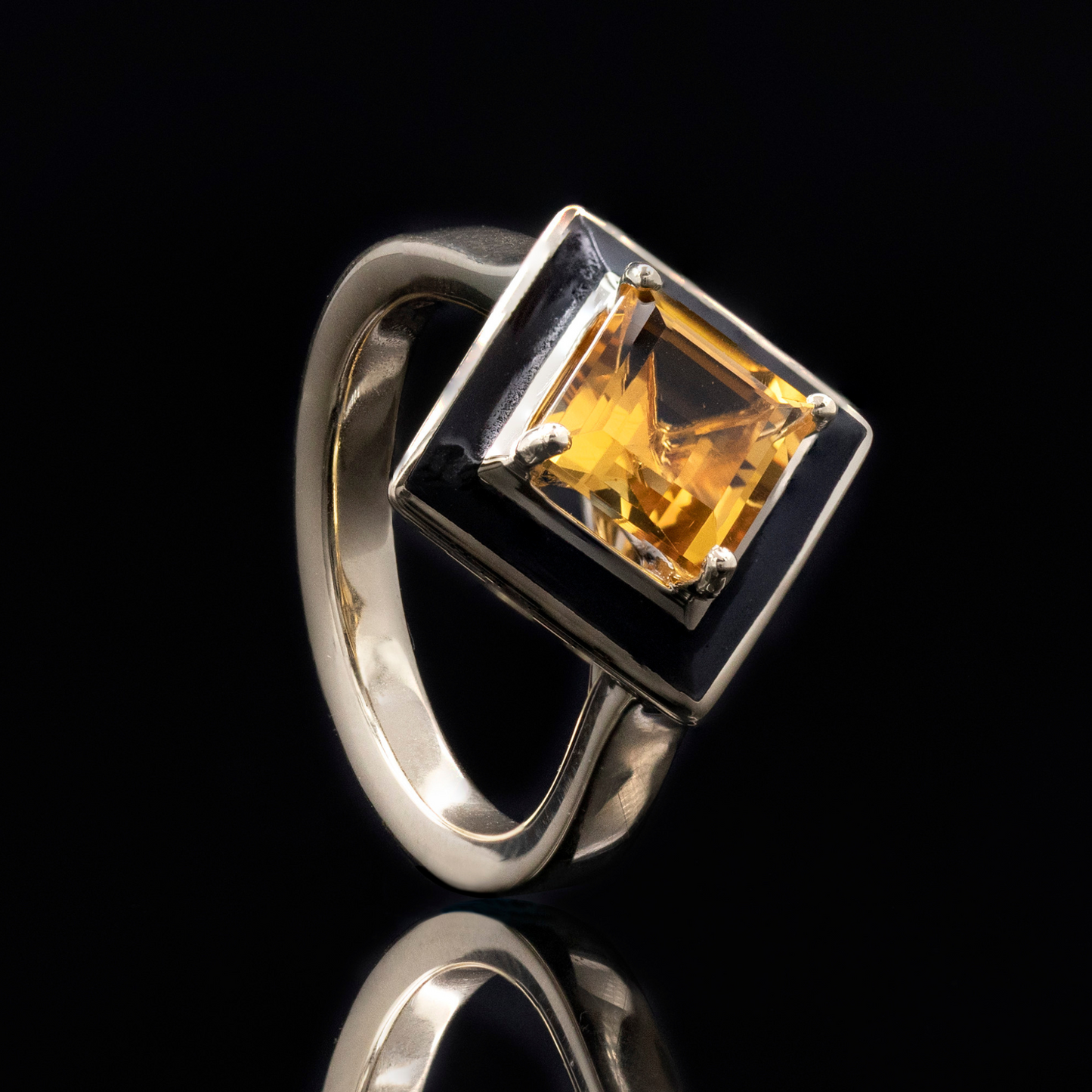 art deco ring with black enamel