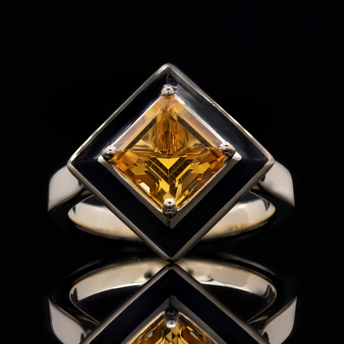 citrine and black enamel ring birthstone