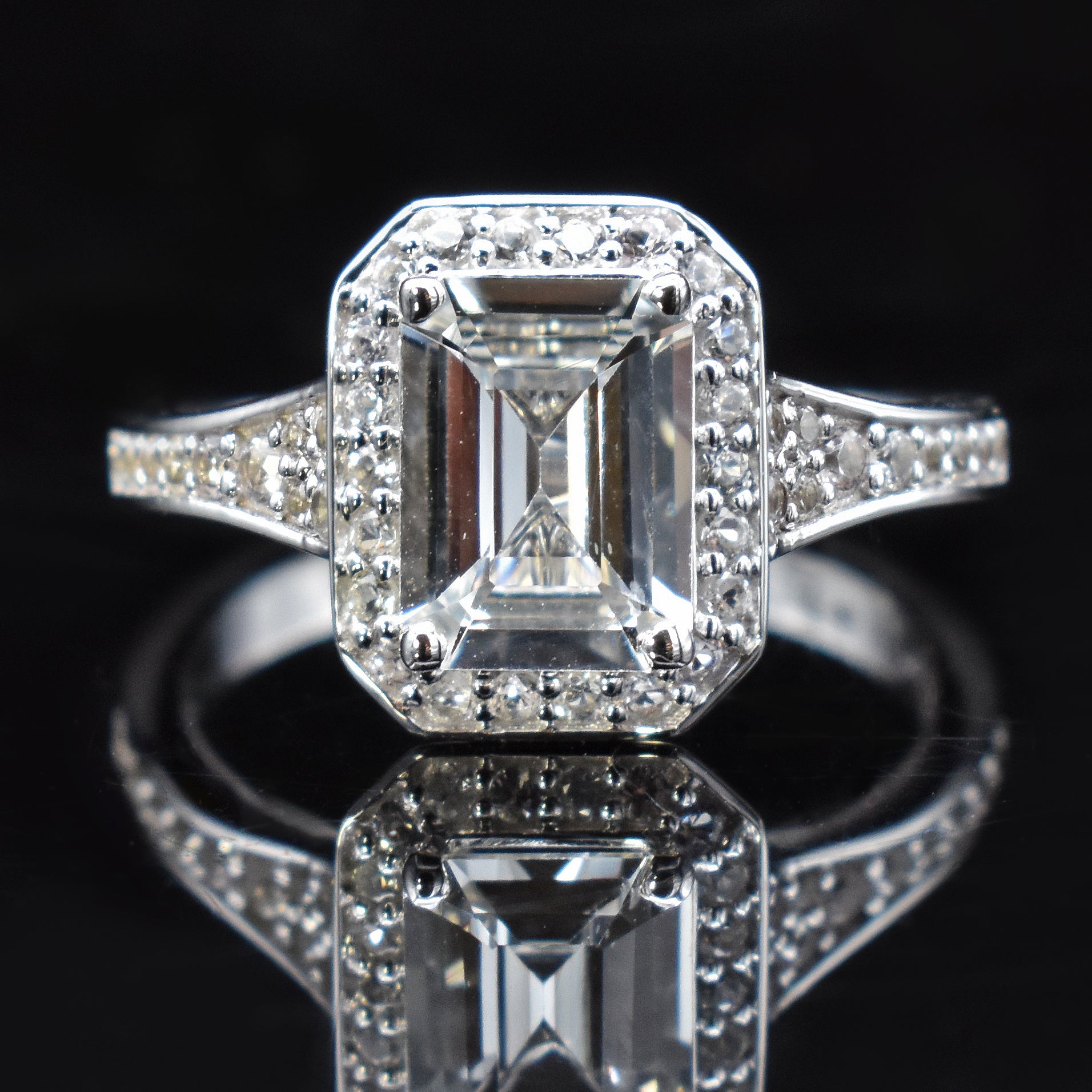 art deco vintage engagement ring white sapphire bridal jewelry wedding