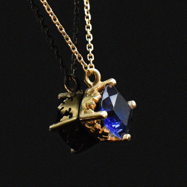gold crown pendant blue gemstone iolite necklace