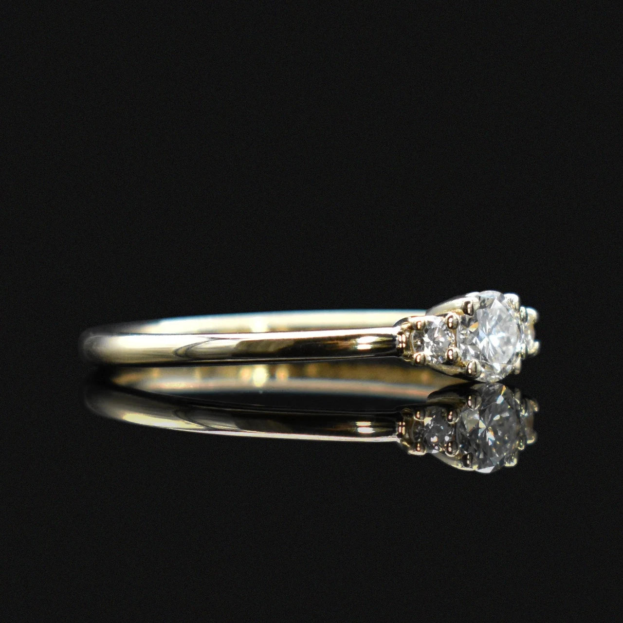 yellow gold 3-stone engagement ring diamonds classic minimalist