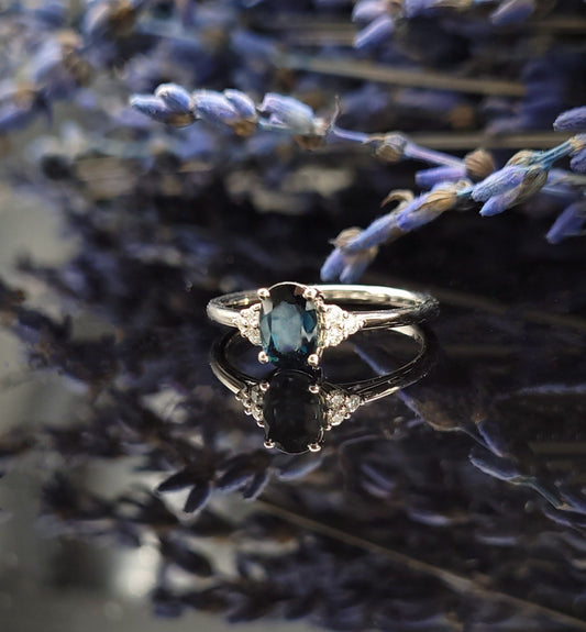 Sapphire cremation ring for memorial jewelry with ashes