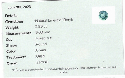 2.89ct Round Cut Emerald Gemstone