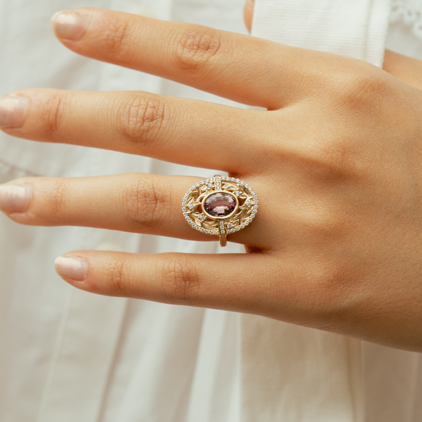 art nouveau floral shield ring 14k gold