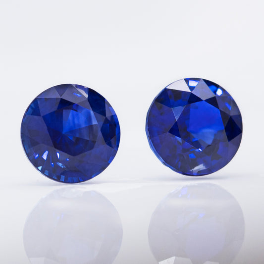 Royal blue sapphires for earrings, round 2.42ct pair