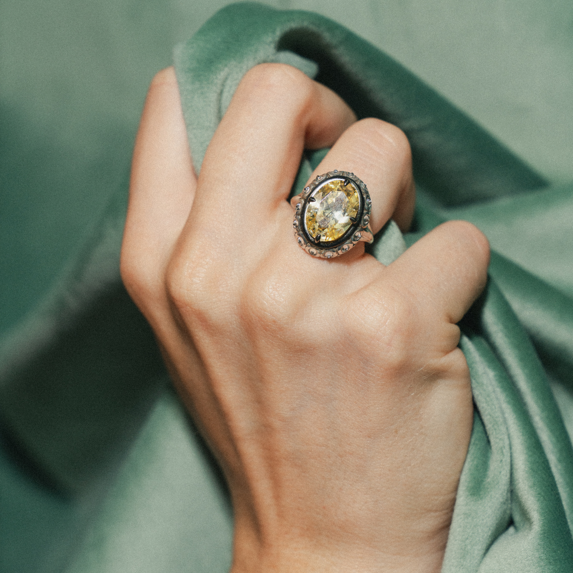 Art Deco yellow sapphire ring with black  rhodium
