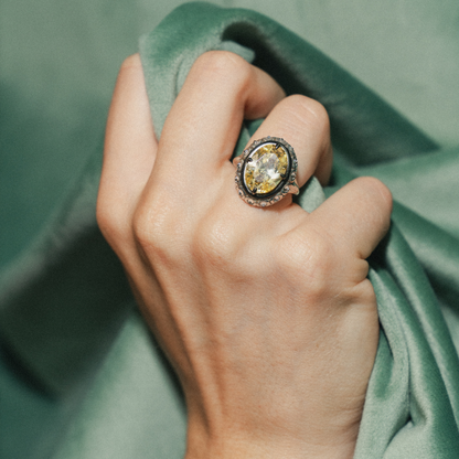 Art Deco yellow sapphire ring with black  rhodium
