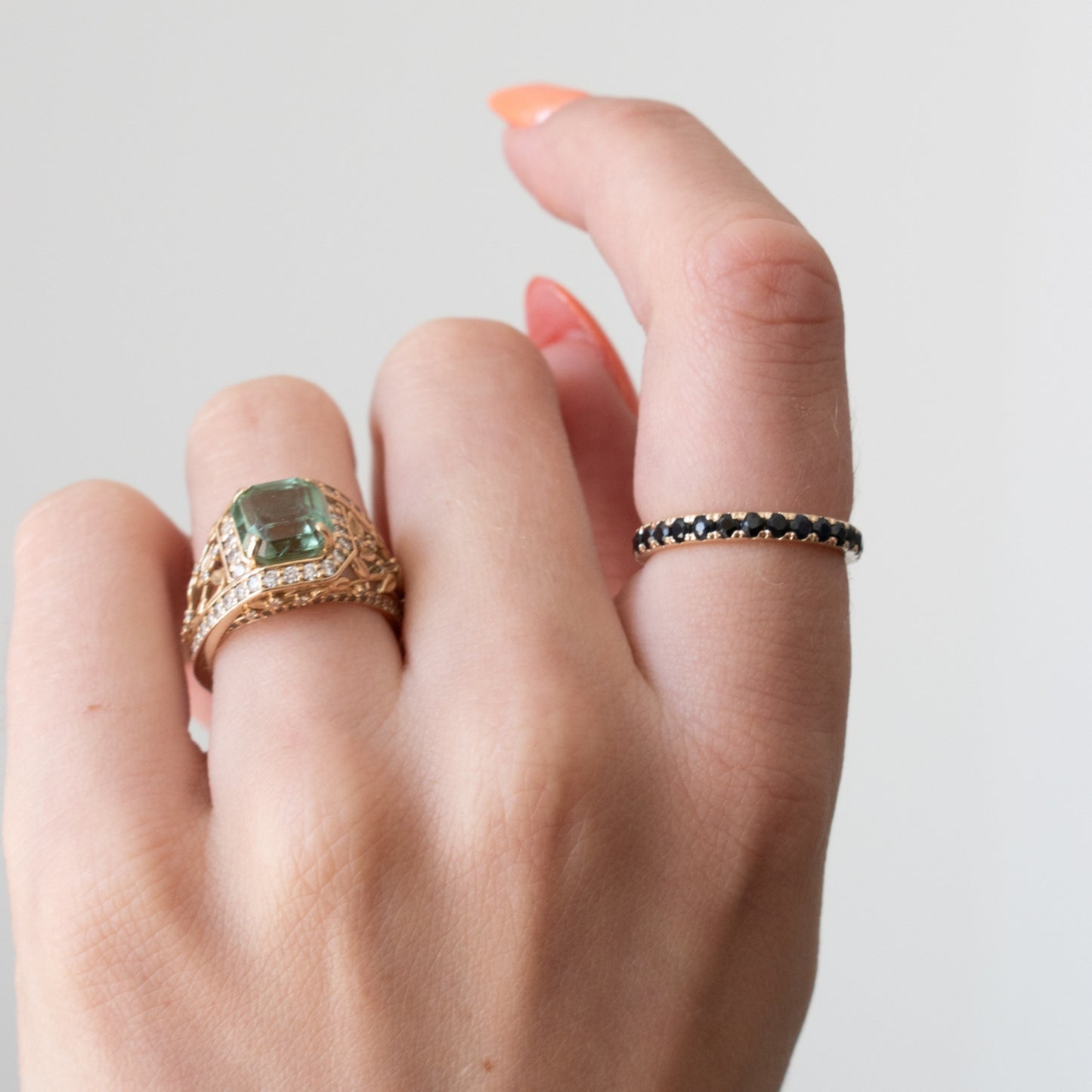 eternity ring 3/4 band black sapphire gemstone stackable wedding band anniversary gift 
