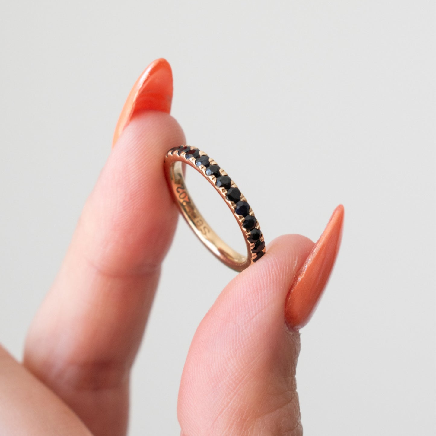 fashion jewelry stackable ring 14k gold black sapphire in eternity band 3/4 