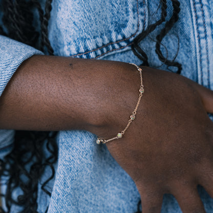 opal bezel gold chain bracelet