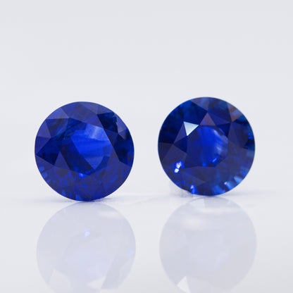 2 royal blue sapphires, round shape for earrings, 1.66ct
