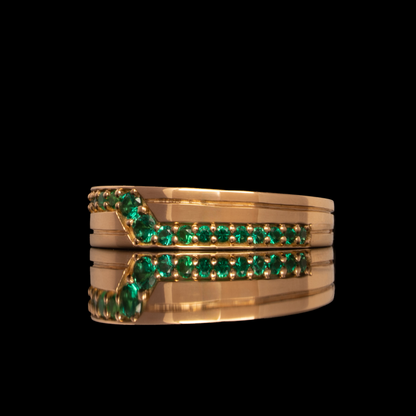 wedding band with unique emerald design