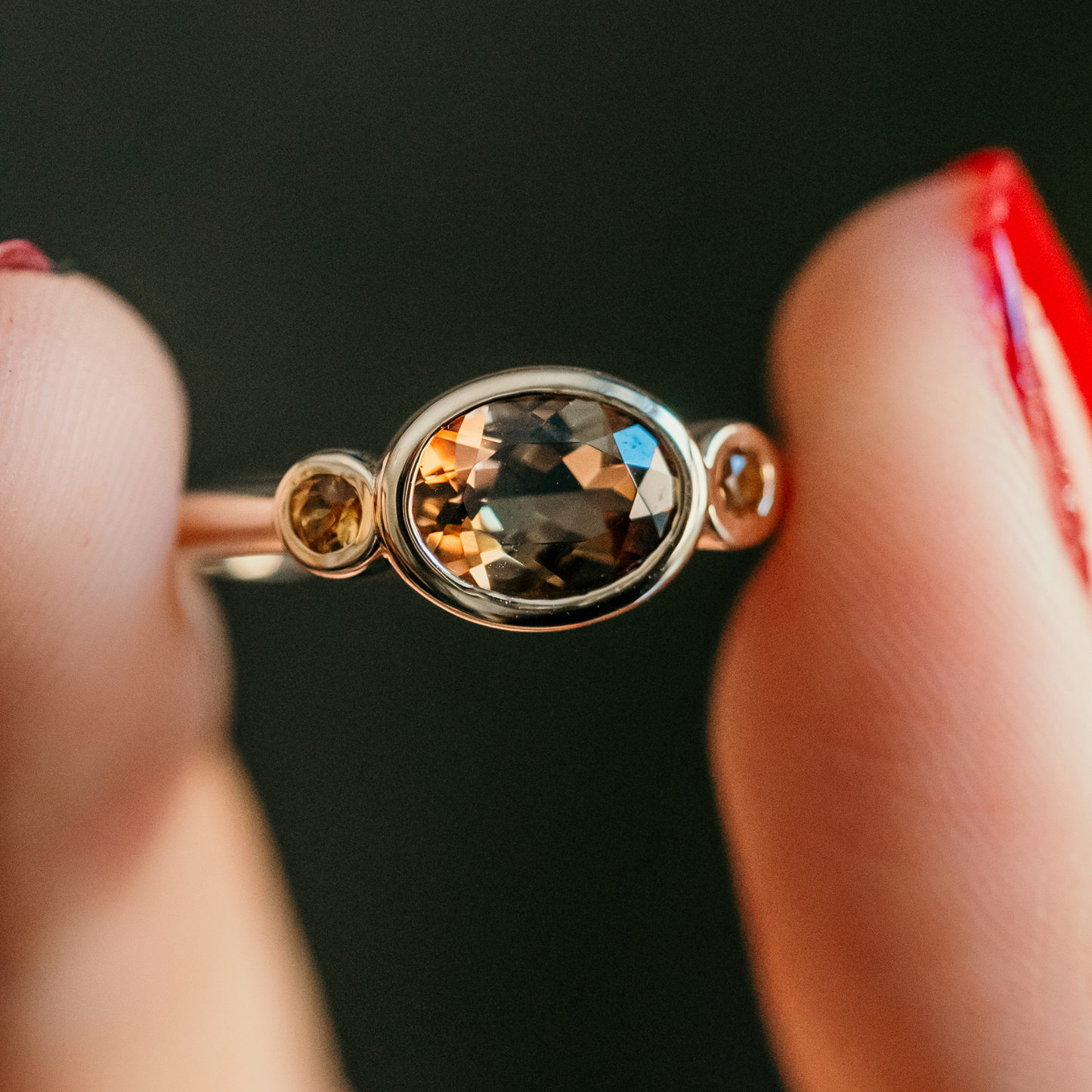 yellow gold ring with andalusite gemstone