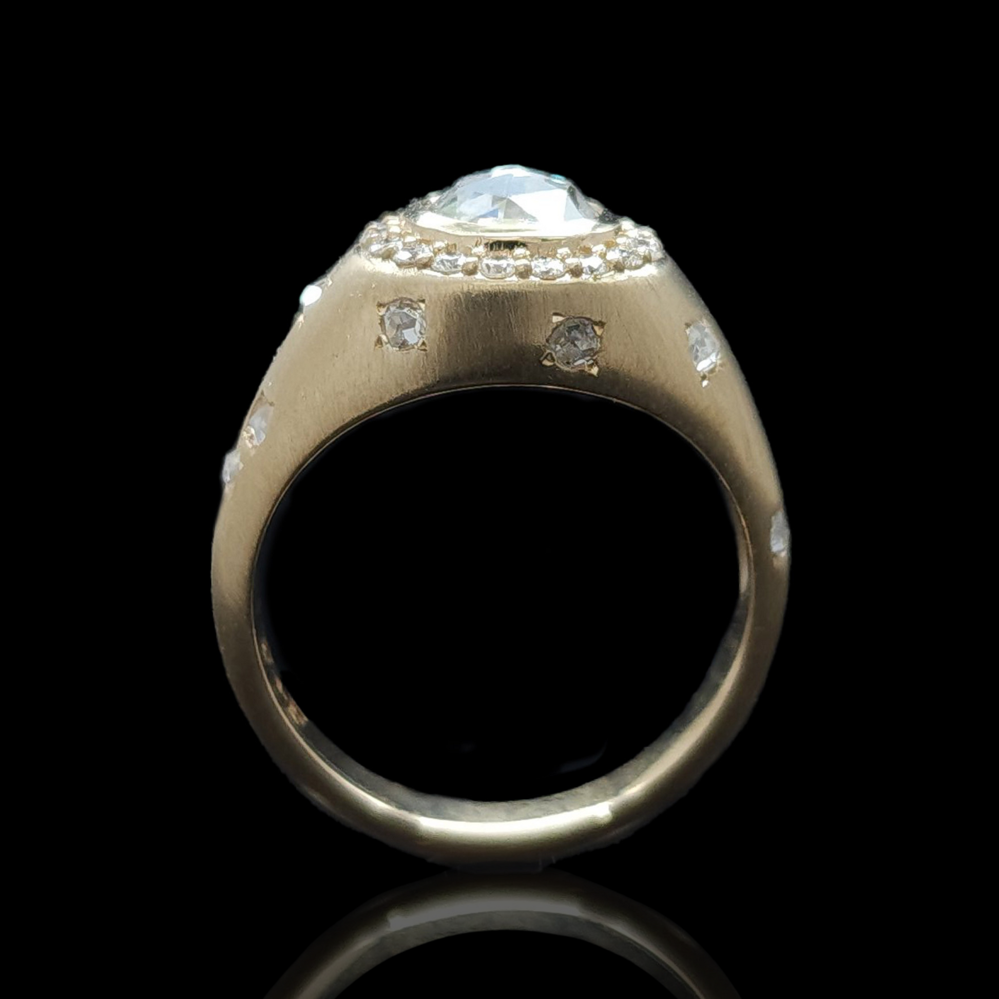 satin finish yellow gold ring with antique diamonds