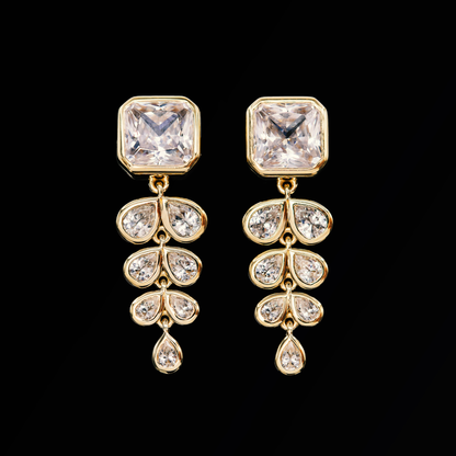 Ascher cut diamond bridal earrings in gold
