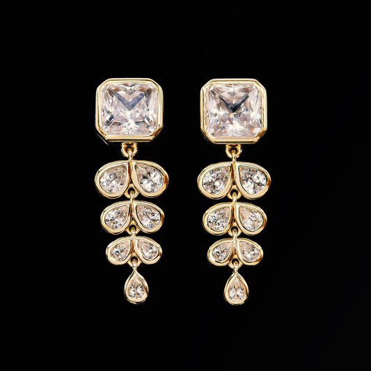 Ascher cut diamond bridal earrings in gold
