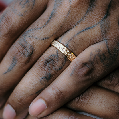 hammered men's ring with beveled edge