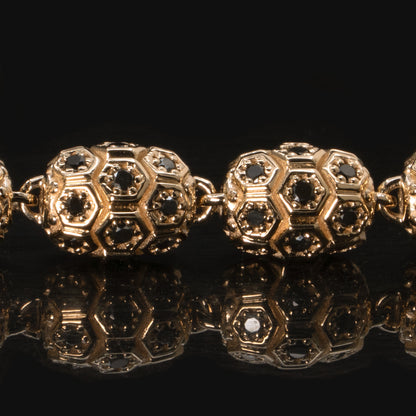Men's Black Diamond Beaded Honeycomb Bracelet In Gold