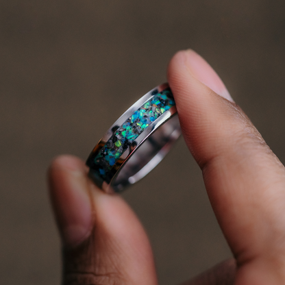 men's stone inlay ring with cremation remains