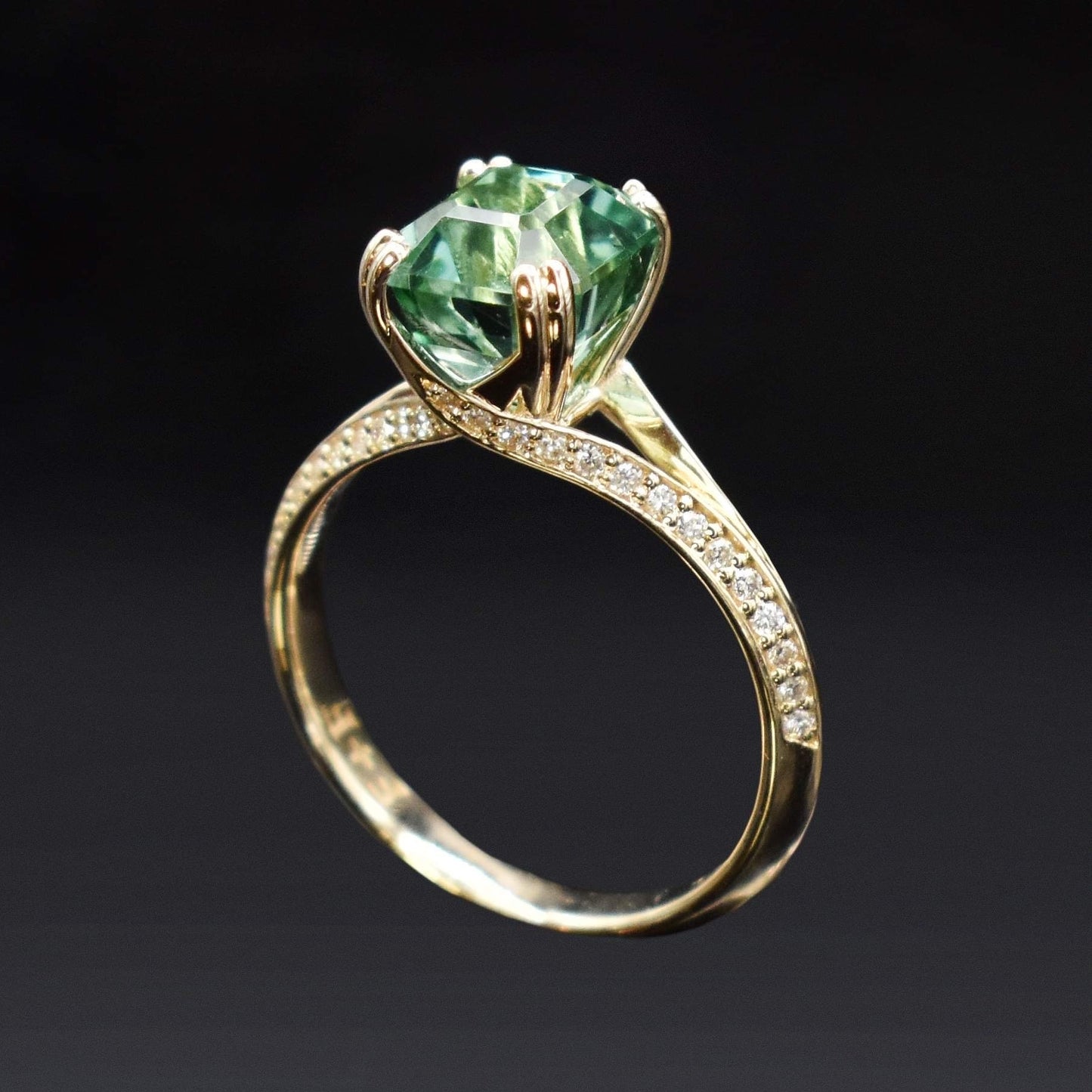 Ascher cut tourmaline engagement ring