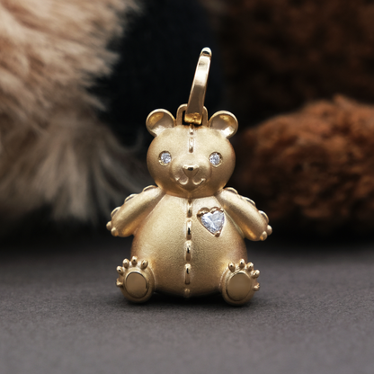 diamond and gold teddy bear charm for necklaces