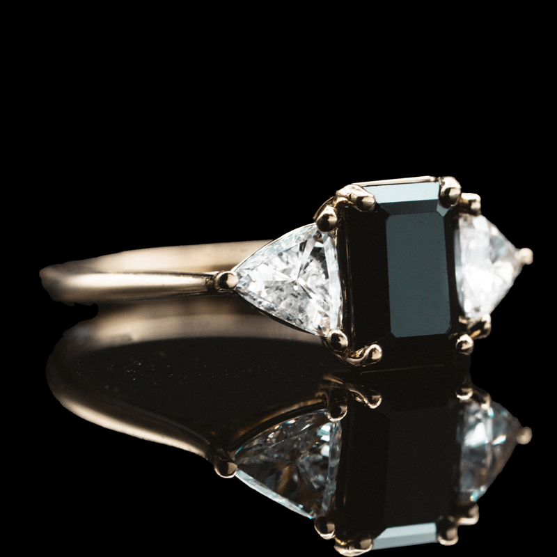 Black Sapphire Engagement Ring With Diamond Side Stones — Fine & Flux
