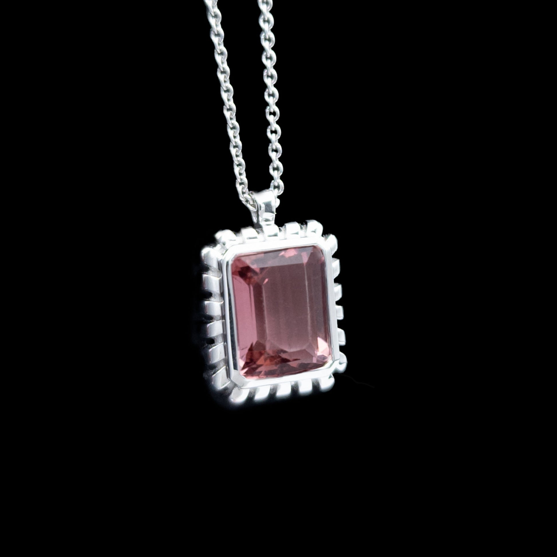 pink tourmaline birthstone white gold necklace