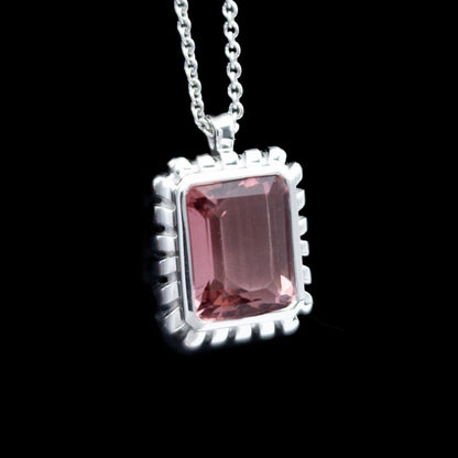 pink tourmaline birthstone white gold necklace