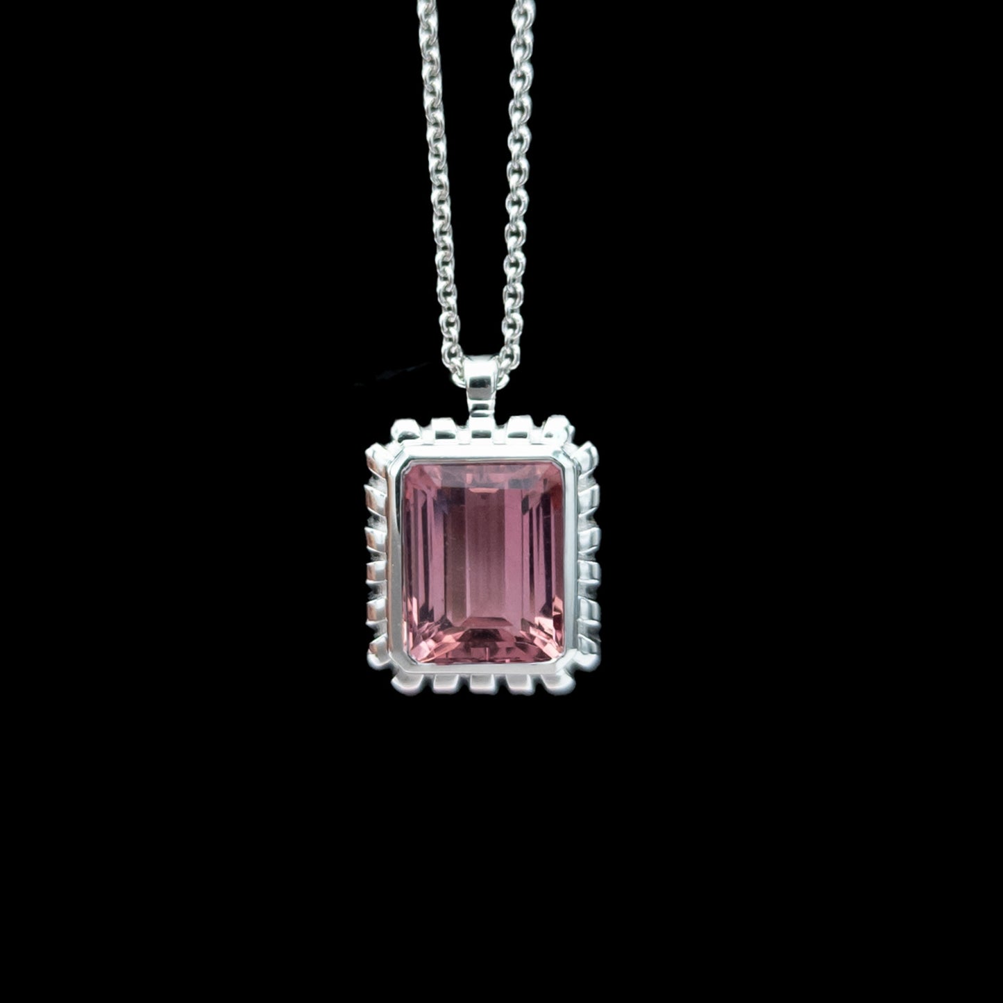 october birthstone pink tourmaline white gold necklace