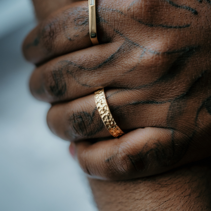 yellow gold mens rings with hammered look
