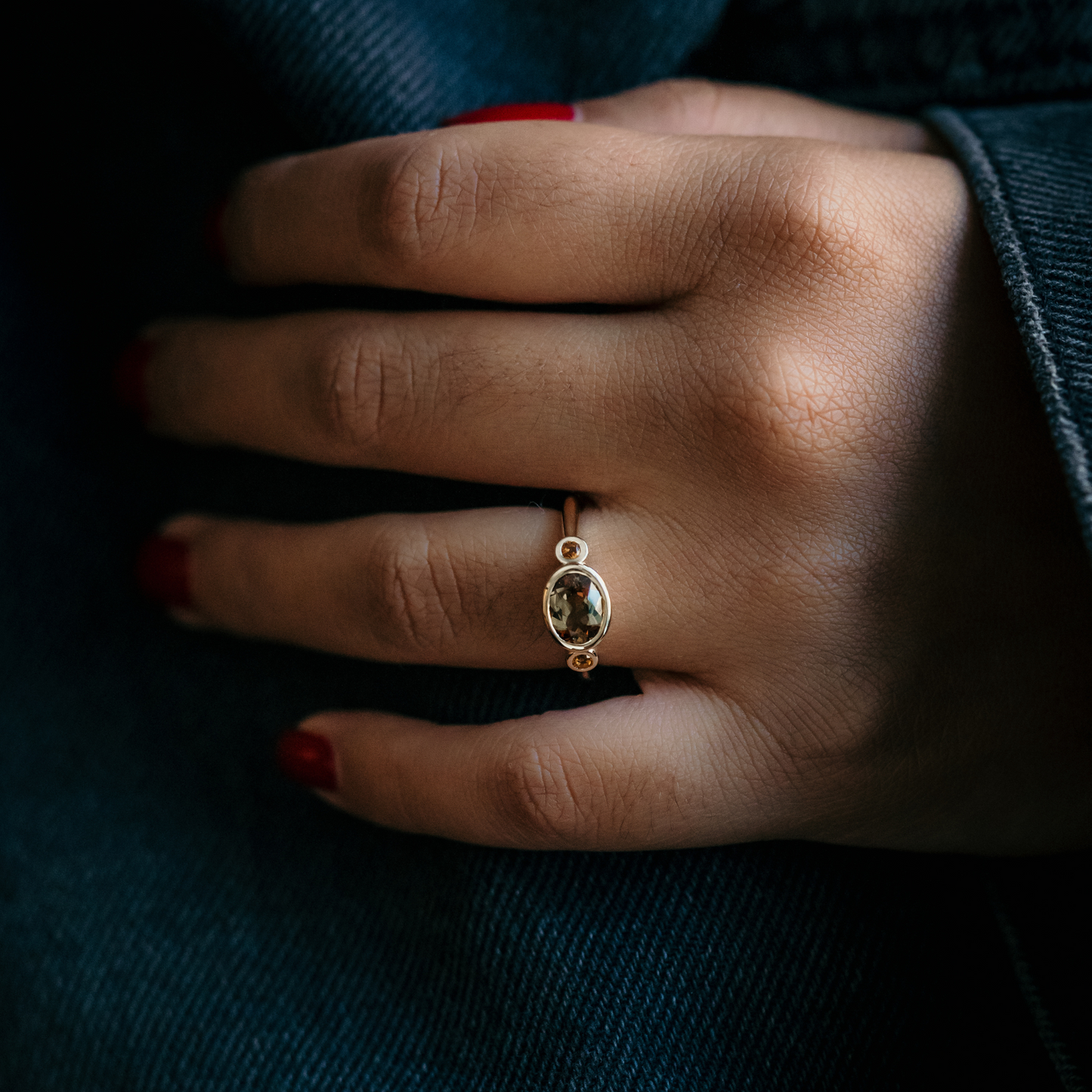 andalusite bezel ring with citrine