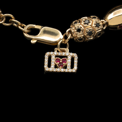 Men's Black Diamond Beaded Honeycomb Bracelet In Gold