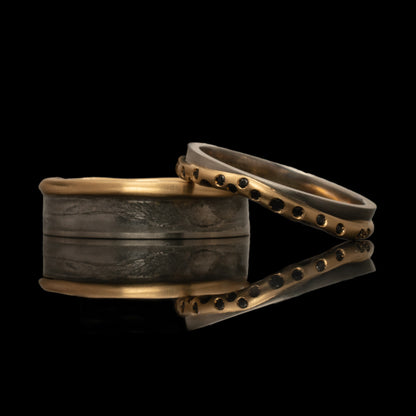 meteorite wedding band for men in 18k yellow