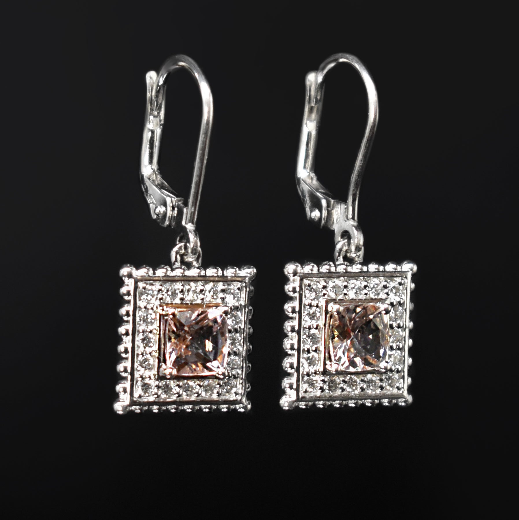 morganite earrings with diamond halo