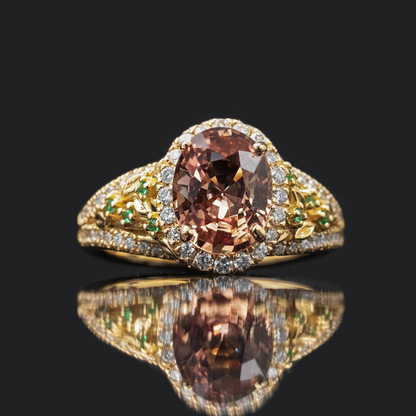 Floral engagement ring with padparadscha sapphire natural