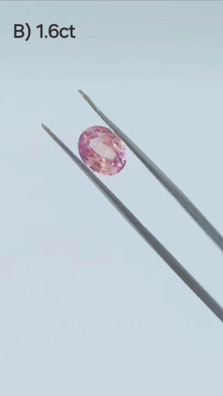 1.6ct padparadscha sapphire, orange and pink, loose gemstone